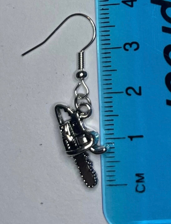 Mini Silver Chainsaw Earrings