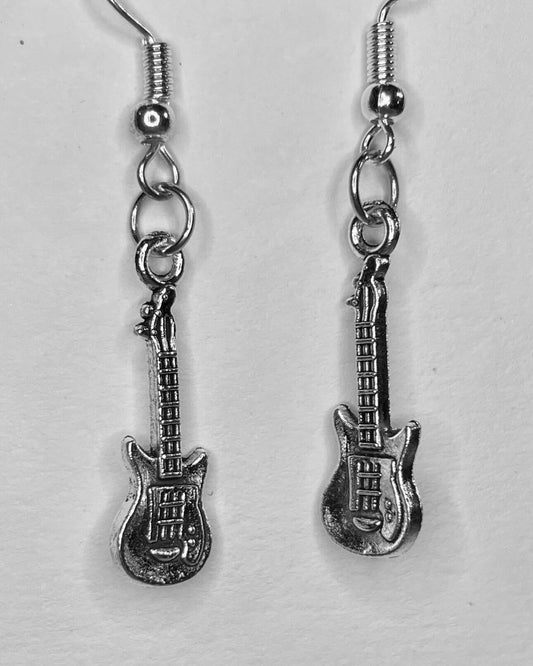 Mini Silver Guitar Earrings