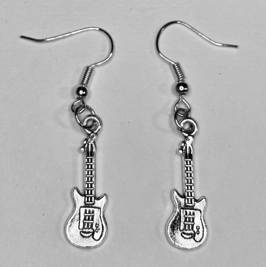 Mini Silver Guitar Earrings