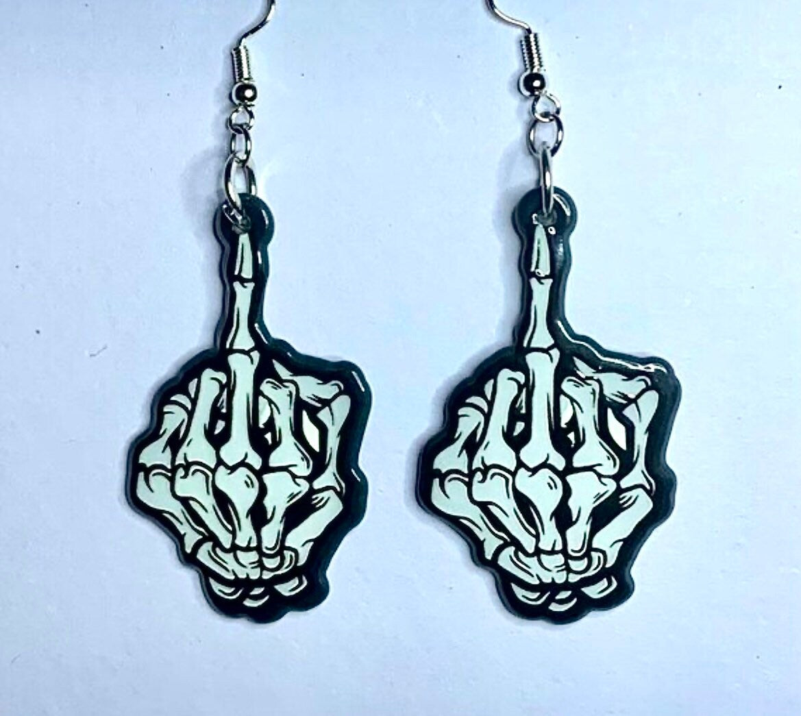 Skeleton Middle Finger Earrings