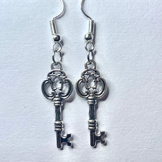 Mini Silver Enchanted Key Earrings