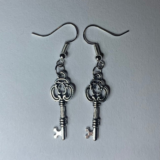Mini Silver Enchanted Key Earrings