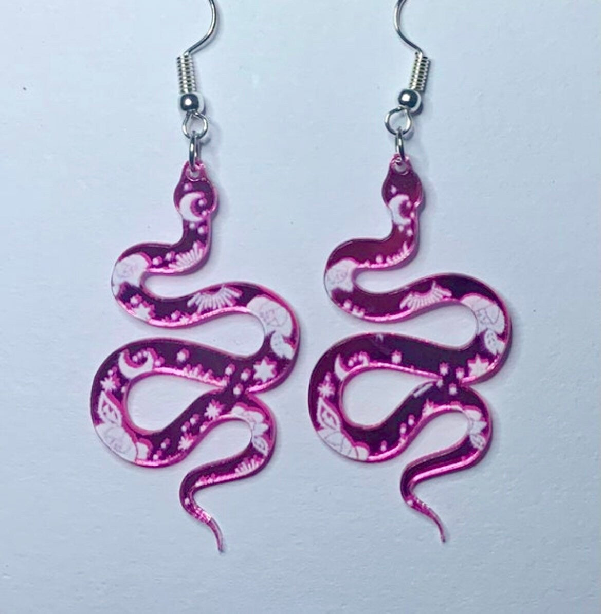 Pink Moon Flower Snake Earrings