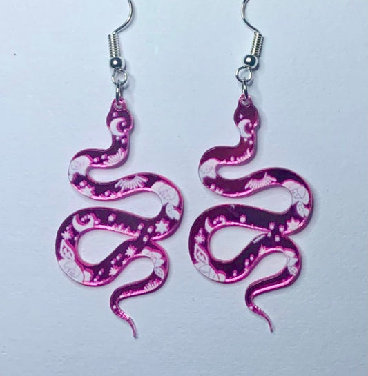 Pink Moon Flower Snake Earrings