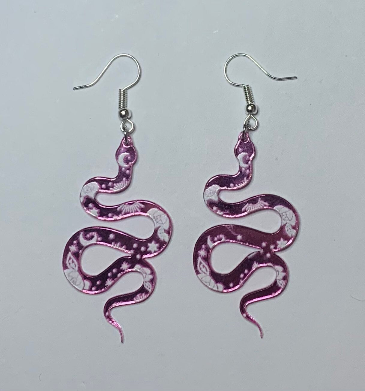 Pink Moon Flower Snake Earrings