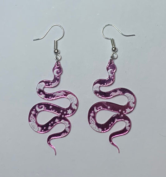 Pink Moon Flower Snake Earrings